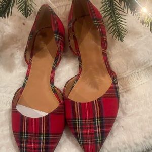 HTF Jcrew NWT NIB  Holiday red plaid D’ Orsay flats size 8
